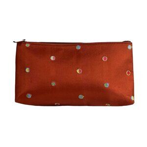 Unbranded Women's Copper Brown Embroidered Cosmetics Bag Sz M
